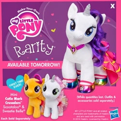 Size: 500x500 | Tagged: safe, rarity, scootaloo, sweetie belle, advertisement, build-a-bear, irl, photo, plushie