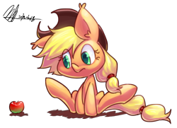 Size: 2576x1864 | Tagged: safe, artist:jggjqm522, applejack, earth pony, pony, apple, sitting, solo