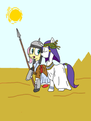 Size: 720x960 | Tagged: artist needed, safe, fluttershy, rarity, pegasus, pony, unicorn, anachronism, armor, chainmail, desert, drawfag, egypt, egyptian, female, flarity, helmet, history, islam, islamashy el fatih, kissing, lance, lesbian, mamluk, pyramid, shipping, soldier, turkic, warrior, weapon