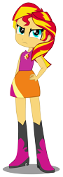 Size: 1021x2821 | Tagged: safe, artist:jongoji245, sunset shimmer, equestria girls, boots, clothes, cute, freshman, high heel boots, simple background, skirt, solo, transparent background, vector, younger