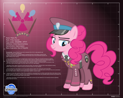 Size: 2560x2048 | Tagged: safe, artist:a4r91n, pinkie pie, earth pony, pony, clothes, command and conquer, command and conquer: generals, crossover, emblem, generals, military uniform, profile info, solo, zero hour