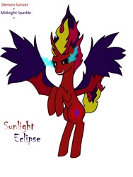 Size: 960x1280 | Tagged: safe, artist:hayley566, midnight sparkle, sunset satan, sunset shimmer, twilight sparkle, twilight sparkle (alicorn), alicorn, pony, equestria girls, counterparts, evil, fusion, simple background, twilight's counterparts, white background, xk-class end-of-the-world scenario