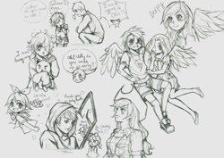 Size: 1181x838 | Tagged: safe, artist:chizu-san308, derpibooru import, applejack, derpy hooves, fluttershy, rainbow dash, human, humanized, sketch dump, winged humanization