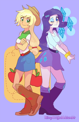 Size: 688x1063 | Tagged: safe, artist:rileyav, applejack, rarity, equestria girls, cracking joints, crossed arms, cutie mark, duo, wink