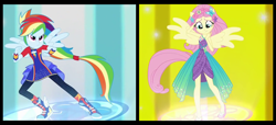 Size: 1476x675 | Tagged: safe, derpibooru import, screencap, fluttershy, rainbow dash, better together, equestria girls, forgotten friendship, female, ponied up, super sentai stance