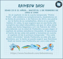 Size: 1878x1767 | Tagged: safe, derpibooru import, rainbow dash, pegasus, pony, age, facebook, misspelling, spanish, text, translated in the comments