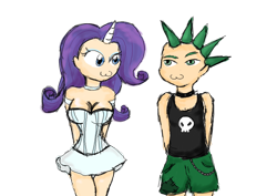 Size: 3508x2480 | Tagged: safe, artist:azalais, rarity, spike, human, :3, catface, horned humanization, humanized, mohawk, punk