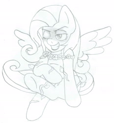 Size: 1961x2113 | Tagged: safe, artist:blackbewhite2k7, fluttershy, pegasus, pony, batman, crossover, flutterbitch, monochrome, poison ivy, redesign, sketch, solo, wip