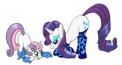 Size: 3049x1637 | Tagged: safe, artist:ryouga1100, rarity, sweetie belle, pony, unicorn, clothes, cute, socks
