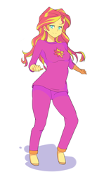 Size: 2677x4537 | Tagged: safe, artist:jimoh, sunset shimmer, equestria girls, absurd resolution, clothes, hoof feet, pajamas, pants, pixiv, simple background, solo, white background