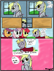 Size: 751x1000 | Tagged: safe, artist:microgrid, apple bloom, derpy hooves, dinky hooves, scootaloo, sweetie belle, pegasus, pony, comic, cute, cutie mark crusaders, derpabetes, dinkabetes, equestria's best daughter, female, mare, tears of joy