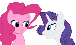 Size: 800x480 | Tagged: safe, artist:hipster-ponies, pinkie pie, rarity, earth pony, pony, unicorn, duo, duo female, female, mare, pink coat, pink mane, purple mane, white coat