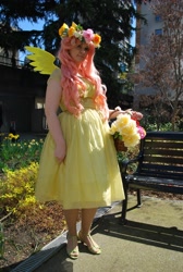 Size: 1944x2896 | Tagged: artist needed, safe, artist:faelicia, fluttershy, human, basket, cosplay, floral head wreath, irl, irl human, photo, sakura con, solo