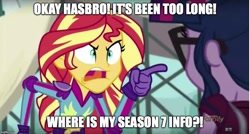 Size: 931x500 | Tagged: safe, edit, edited screencap, screencap, sci-twi, sunset shimmer, twilight sparkle, equestria girls, friendship games, season 7, angry, exploitable meme, hasbro, image macro, meme, meta, sunset yells at twilight