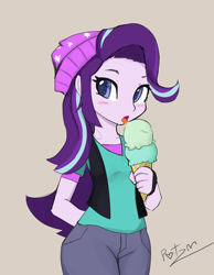 Size: 3500x4500 | Tagged: safe, artist:potzm, starlight glimmer, equestria girls, spoiler:eqg specials, beanie, clothes, cute, doodle, food, glimmerbetes, hat, ice cream, licking, simple background, solo, that human sure does love ice cream, tongue out