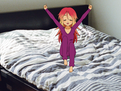 Size: 2000x1500 | Tagged: safe, artist:php45, sunset shimmer, equestria girls, barefoot, bed, clothes, feet, kisekae, pajamas, solo, stretching, waking up