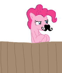 Size: 300x355 | Tagged: safe, artist:brightpath00, pinkie pie, earth pony, pony, fence, moustache, solo