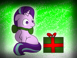 Size: 1916x1448 | Tagged: safe, artist:xvelvetpaws, starlight glimmer, pony, unicorn, christmas, clothes, holiday, present, scarf, solo