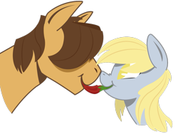 Size: 975x734 | Tagged: safe, artist:dbkit, derpy hooves, hoops, pegasus, pony, boop, chilli, ditzyhoops, eye contact, female, food, male, mare, mouth hold, nom, nose wrinkle, noseboop, shipping, simple background, smiling, straight, transparent background, vector