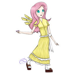 Size: 800x800 | Tagged: safe, artist:poisonicpen, fluttershy, butterfly, human, danganronpa, humanized, simple background, solo, white background, winged humanization