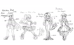 Size: 1985x1200 | Tagged: safe, artist:daikoku, derpibooru import, fluttershy, pinkie pie, rainbow dash, rarity, earth pony, pegasus, pony, unicorn, chinese, manegirls, monochrome, parody, skullgirls