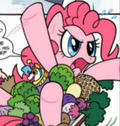 Size: 305x319 | Tagged: safe, idw, pinkie pie, earth pony, pony, fruit, out of context, vegetables