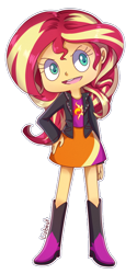 Size: 400x800 | Tagged: safe, artist:lizbeat, sunset shimmer, equestria girls, boots, clothes, cute, high heel boots, jacket, leather jacket, simple background, skirt, solo, transparent background