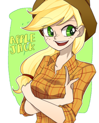 Size: 800x1000 | Tagged: safe, artist:newjm, applejack, humanized, pixiv, solo