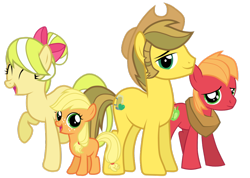 Size: 1060x754 | Tagged: safe, artist:jennieoo, applejack, big macintosh, earth pony, pony, apple family, applejack's parents, family, filly, male, parent, stallion