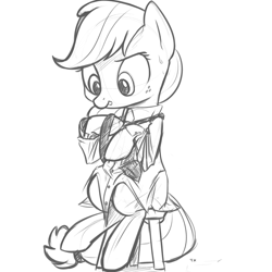 Size: 1200x1200 | Tagged: safe, artist:tex, applejack, earth pony, pony, clothes, monochrome, sitting, sketch, solo, tongue out