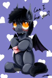 Size: 1000x1500 | Tagged: safe, artist:gasmaskfox, oc, oc only, bat pony, pony, blushing, female, mare, solo