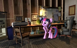 Size: 1280x800 | Tagged: safe, artist:hano, derpibooru import, twilight sparkle, 3d, book, chair, counter-strike, gmod, half-life, morning