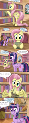 Size: 728x3019 | Tagged: safe, artist:otakuap, derpibooru import, fluttershy, twilight sparkle, twilight sparkle (alicorn), oc, oc:fluffy the bringer of darkness, alicorn, moth, pegasus, pony, applejack's hat, book, comic, cowboy hat, female, fs doesn't know what she's getting into, giant moth, golden oaks library, hat, library, mare, plot, this will end in tears, watership down