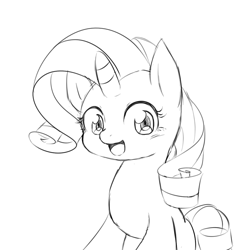 Size: 1000x1000 | Tagged: safe, artist:yajima, rarity, pony, unicorn, cute, grayscale, monochrome, raribetes, smiling, solo