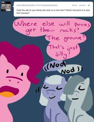 Size: 500x647 | Tagged: safe, artist:steveholt, limestone pie, marble pie, pinkie pie, earth pony, pony, pinkie pie answers, tumblr