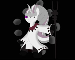 Size: 2000x1600 | Tagged: safe, artist:guard1234, starlight glimmer, pony, semi-anthro, unicorn, bipedal, black background, clothes, crossover, long mane, looking at you, naruto, one eye closed, rinnegan, s5 starlight, simple background, smiling, solo, staff, staff of sameness, truth seeking orbs, uchiha madara