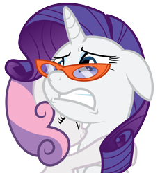 Size: 6000x6526 | Tagged: safe, artist:bobsicle0, rarity, sweetie belle, pony, unicorn, for whom the sweetie belle toils, absurd resolution, glasses, hape, hug, simple background, transparent background, vector