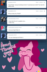 Size: 500x765 | Tagged: safe, artist:steveholt, pinkie pie, earth pony, pony, animated, heart, pinkie pie answers, solo, tumblr