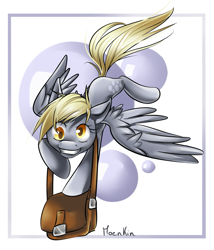 Size: 813x950 | Tagged: safe, artist:moenkin, derpy hooves, pegasus, pony, female, grin, mailbag, mare, solo