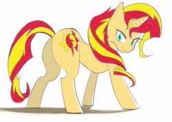 Size: 4092x2893 | Tagged: safe, artist:manmaru00, sunset shimmer, pony, unicorn, absurd resolution, plot, simple background, smiling, solo, white background