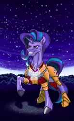 Size: 4000x6500 | Tagged: safe, artist:2d20, starlight glimmer, pony, unicorn, armor, crossover, evil grin, feanor, grin, night, smiling, solo, stars