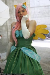 Size: 1365x2048 | Tagged: safe, artist:ringo-chu, fluttershy, human, clothes, cosplay, dress, evening gloves, fanimecon, gala dress, irl, irl human, photo, solo