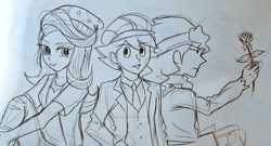 Size: 1024x554 | Tagged: safe, artist:mangoxlsxls16, starlight glimmer, human, equestria girls, beanie, clive dove, crossover, hat, pencil drawing, sitting, sketch, smiling, traditional art