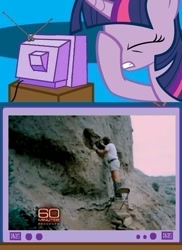 Size: 562x771 | Tagged: safe, derpibooru import, twilight sparkle, dinosaur, human, tyrannosaurus rex, 60 minutes, chair, cliff, exploitable meme, facehoof, fail, fossil, meme, paleontology, safety, tv meme