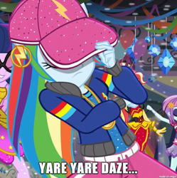 Size: 610x613 | Tagged: safe, derpibooru import, rainbow dash, equestria girls, exploitable meme, image macro, jojo's bizarre adventure, jotaro kujo, meme