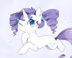 Size: 1000x800 | Tagged: safe, artist:milkii-ways, rarity, pony, unicorn, alternate hairstyle, pigtails, solo, wink