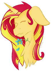 Size: 1690x2363 | Tagged: safe, artist:scenicstar, sunset shimmer, pony, unicorn, bust, eyes closed, portrait, simple background, solo, transparent background