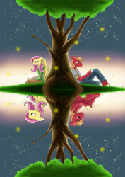 Size: 752x1063 | Tagged: dead source, safe, artist:danielsgesellgen, big macintosh, fluttershy, anthro, female, fluttermac, male, shipping, straight, tree