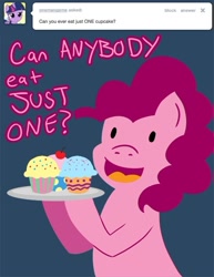 Size: 500x647 | Tagged: safe, artist:steveholt, pinkie pie, earth pony, pony, cupcake, pinkie pie answers, solo, tumblr