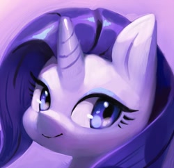 Size: 929x900 | Tagged: safe, artist:aruurara, rarity, pony, unicorn, bust, female, looking at you, mare, portrait, purple background, simple background, solo